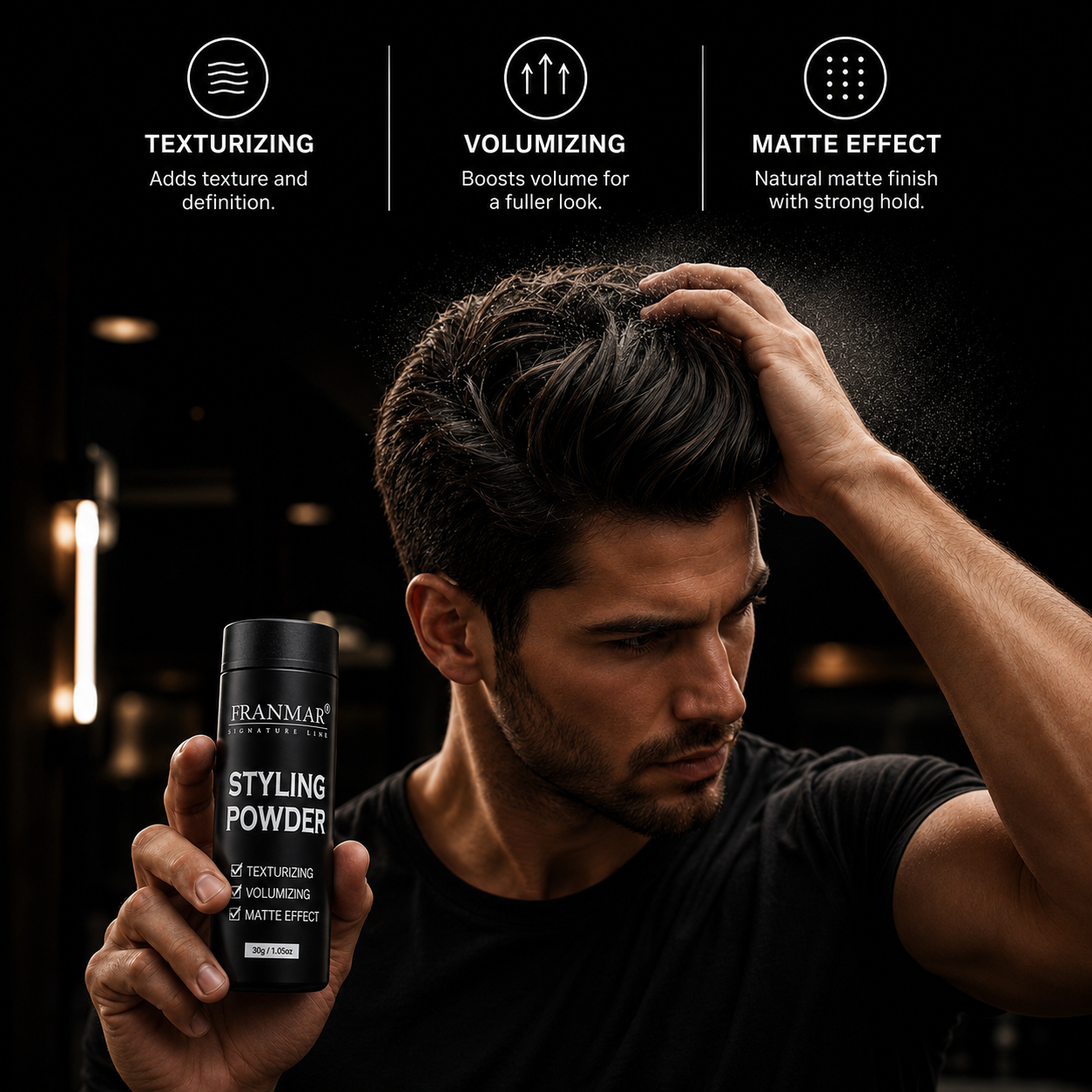 Styling Powder for texture and volume ,matte finish.